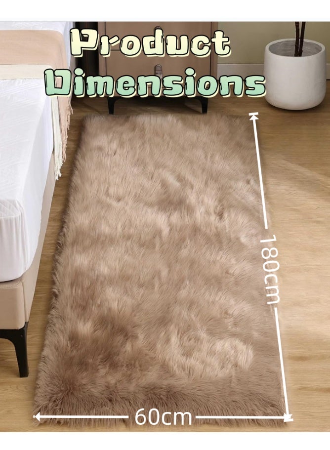 Khaki Small Rectangle Rug, 60*180CM Faux Sheepskin Fur Circle Rug for Living Room Bedside Fluffy Shag Rugs Cute Room Décor (Y2554) - Image 3